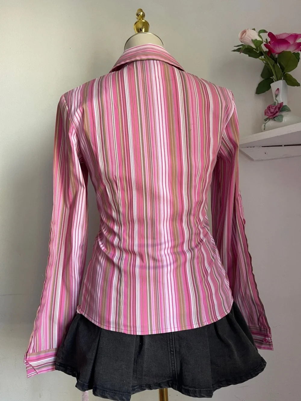 Women’s Pink Striped Button-Up Shirt - Picture 5 of 6